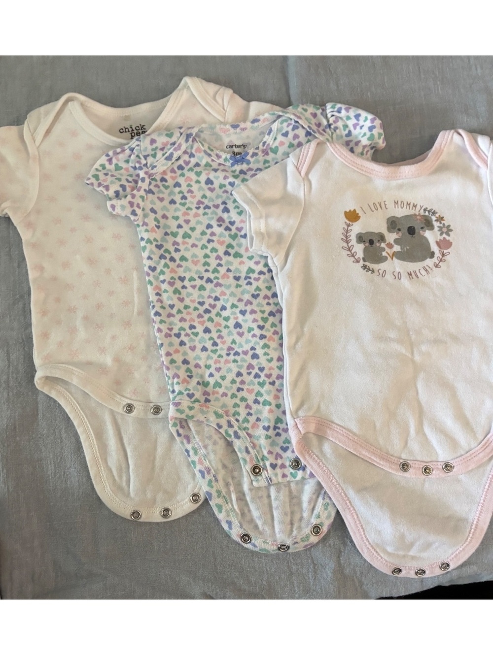 Baby Girl Bodysuit Bundle 3-9M Carter’s Chick Pea Koala Hearts 3 Piece